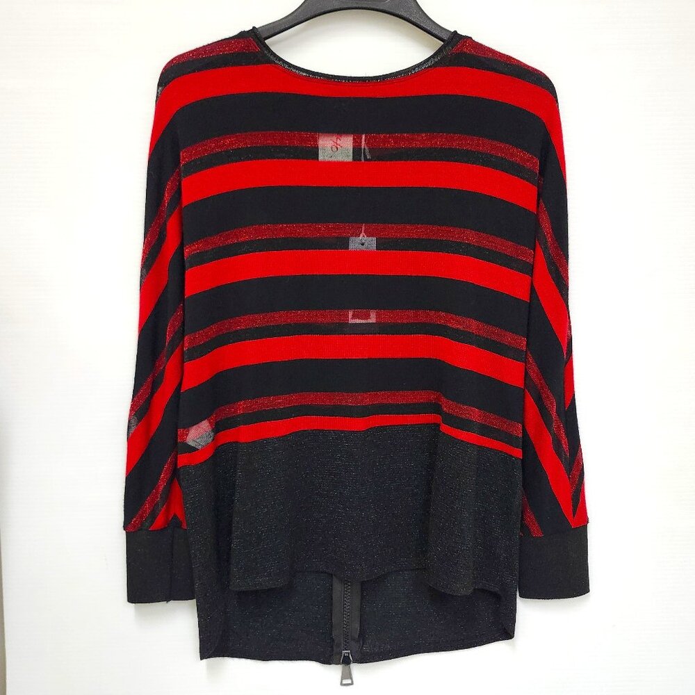 Ecla Women's Black/Red Striped Top W/Zipper Along Back Size 44 & 46